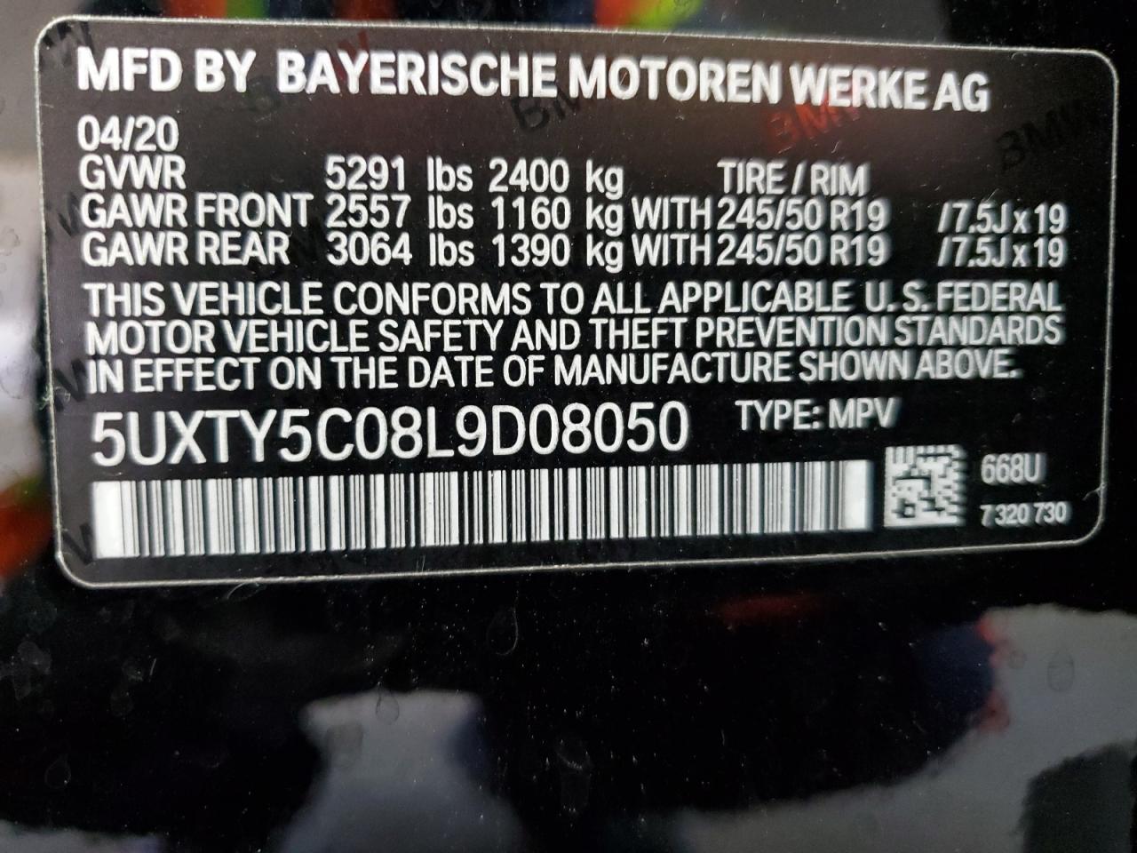 2020 BMW X3 xDrive30I VIN: 5UXTY5C08L9D08050 Lot: 77940954