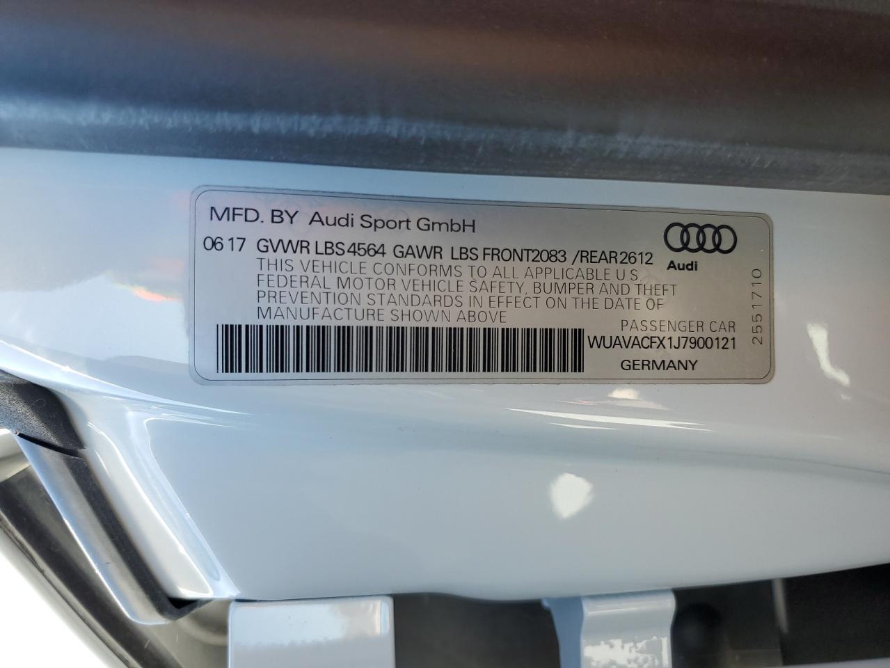 2018 Audi R8 Spyder VIN: WUAVACFX1J7900121 Lot: 75092964