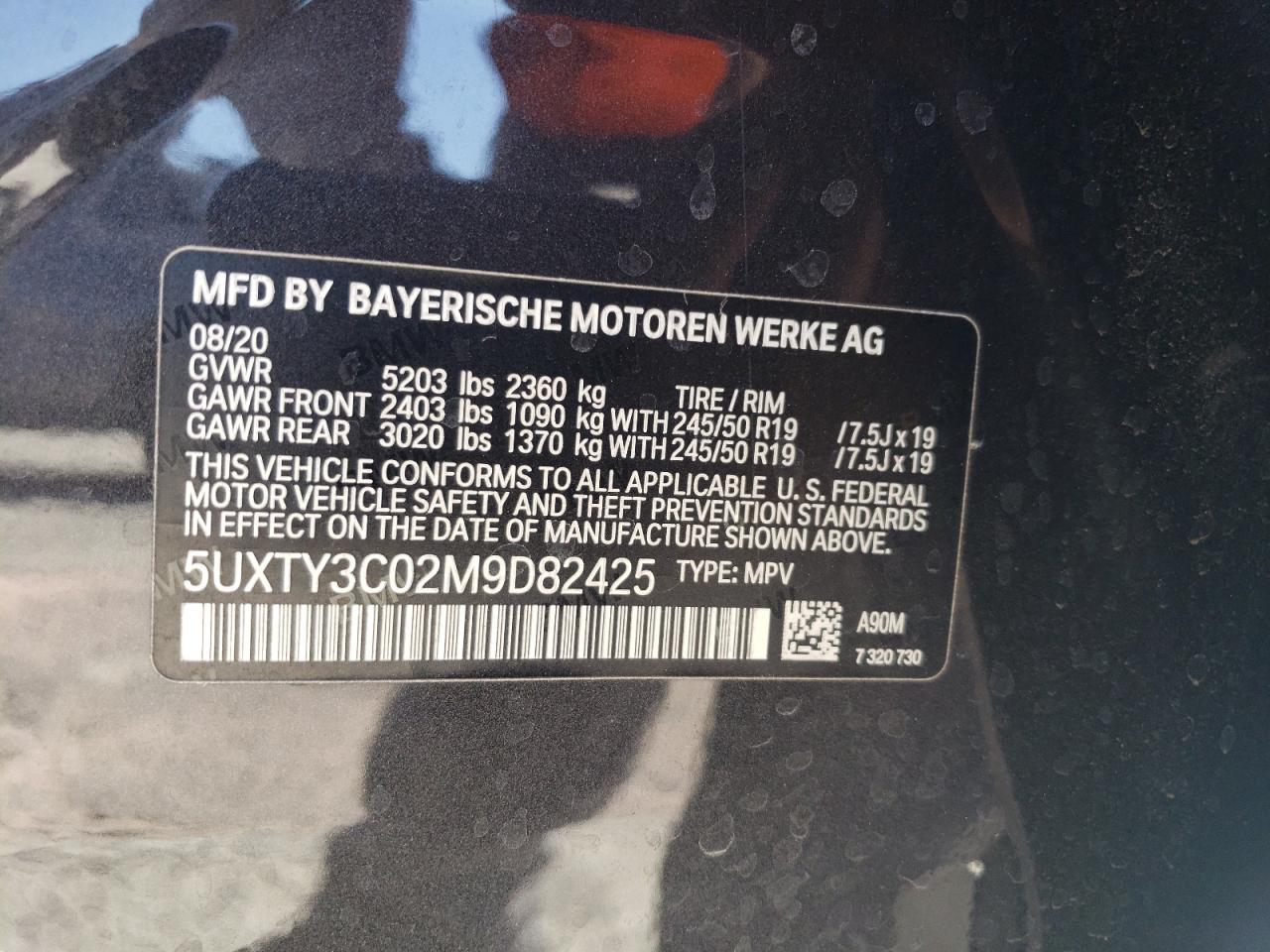 5UXTY3C02M9D82425 2021 BMW X3 Sdrive30I