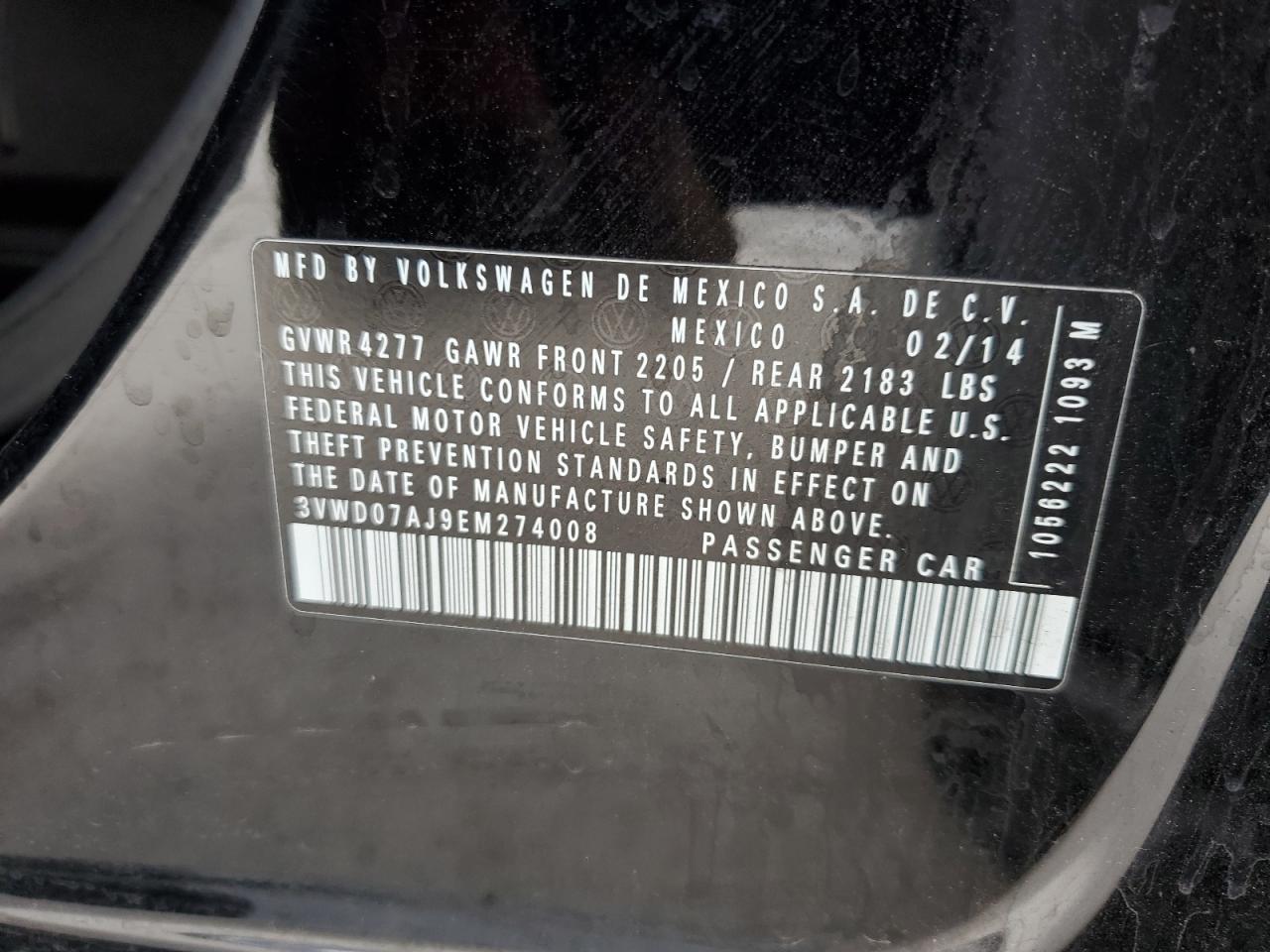 2014 Volkswagen Jetta Se VIN: 3VWD07AJ9EM274008 Lot: 76623894