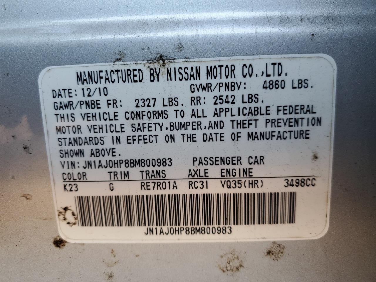 JN1AJ0HP8BM800983 2011 Infiniti Ex35 Base