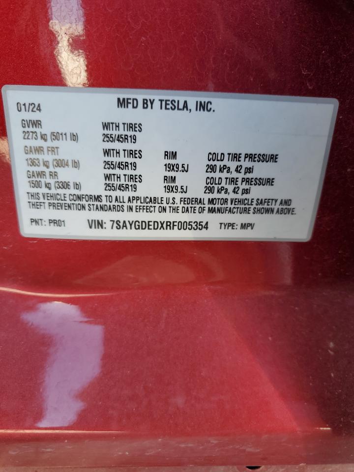 2024 Tesla Model Y VIN: 7SAYGDEDXRF005354 Lot: 76456414