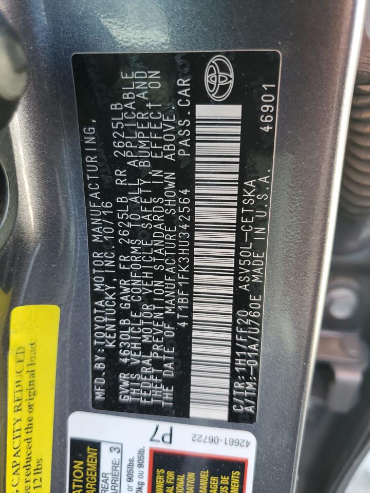 4T1BF1FK3HU342564 2017 Toyota Camry Le