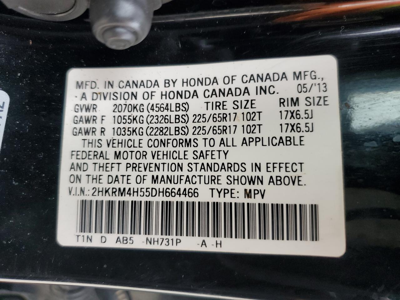 2HKRM4H55DH664466 2013 Honda Cr-V Ex