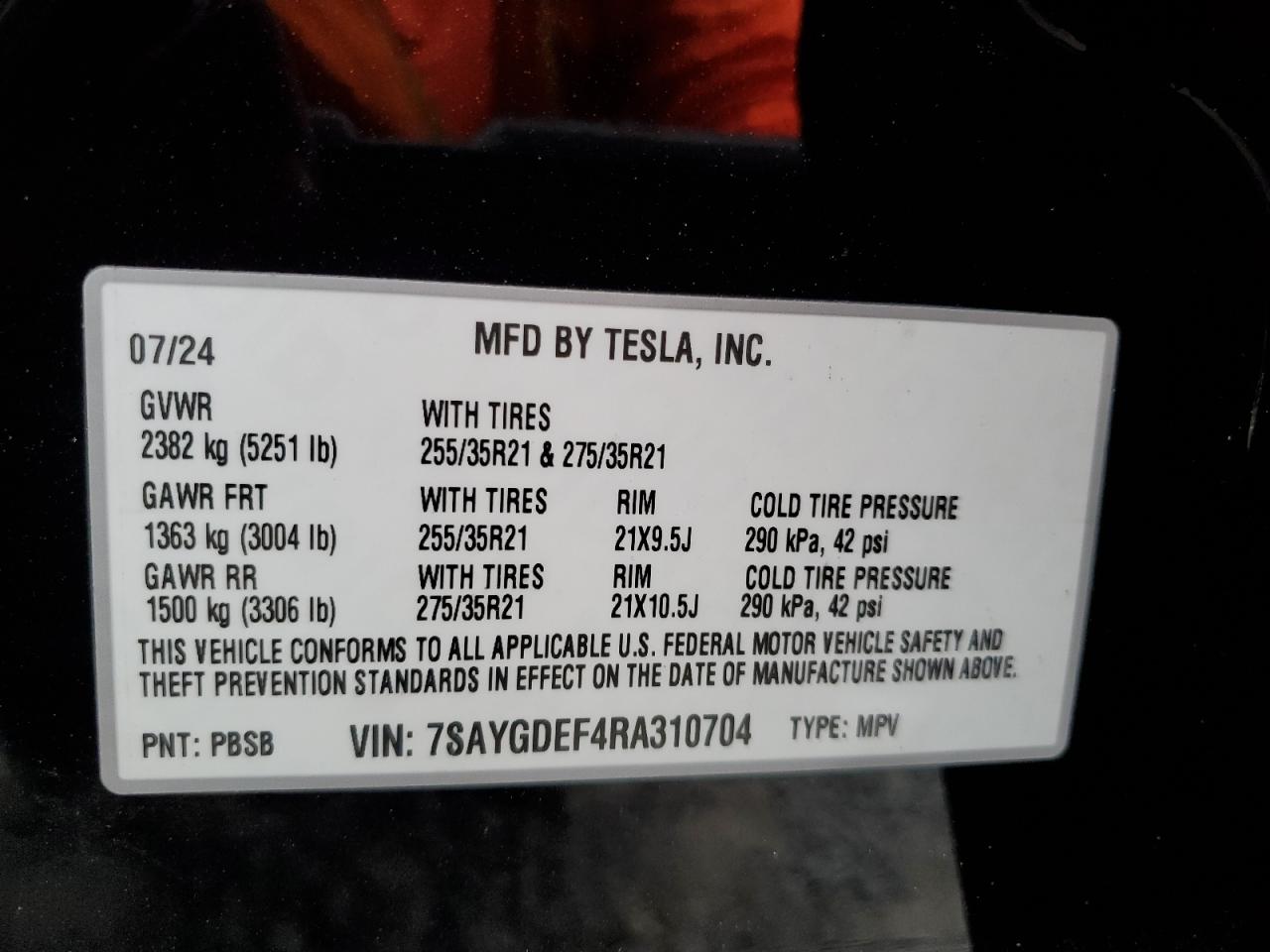 7SAYGDEF4RA310704 2024 Tesla Model Y