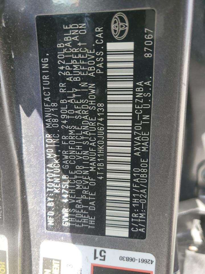 4T1B11HK0JU674138 2018 Toyota Camry L