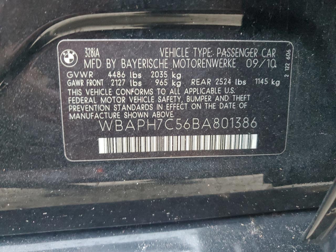 2011 BMW 328 I VIN: WBAPH7C56BA801386 Lot: 91241415