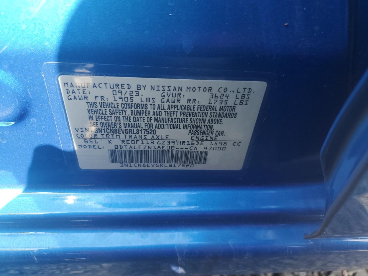 3N1CN8EV5RL817520 2024 Nissan Versa Sv