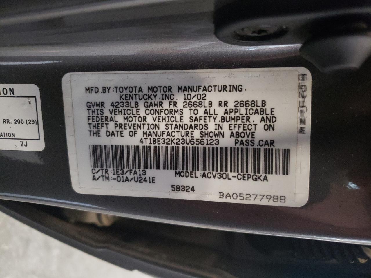 4T1BE32K23U656123 2003 Toyota Camry Le