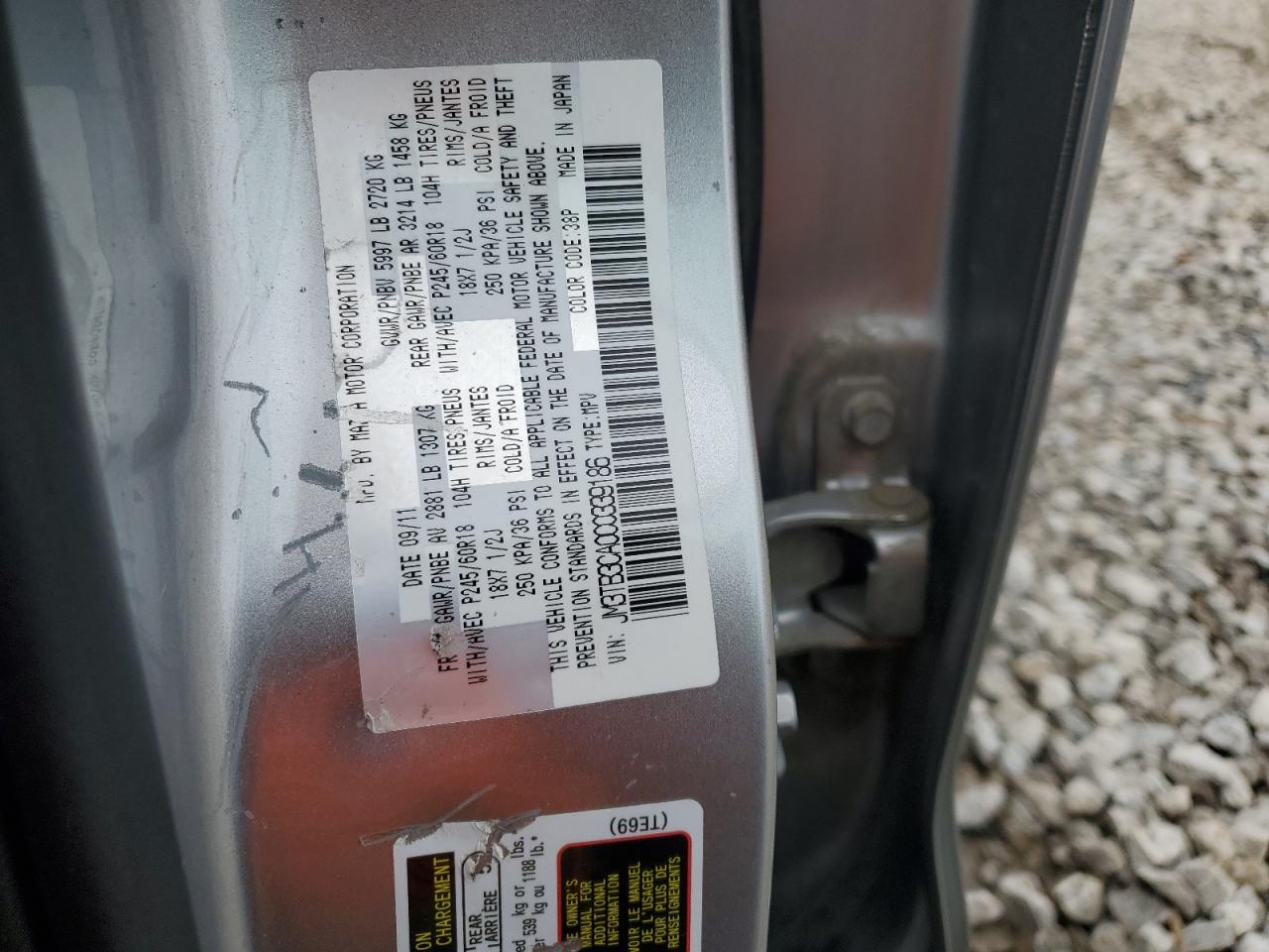 JM3TB3CA0C0339186 2012 Mazda Cx-9