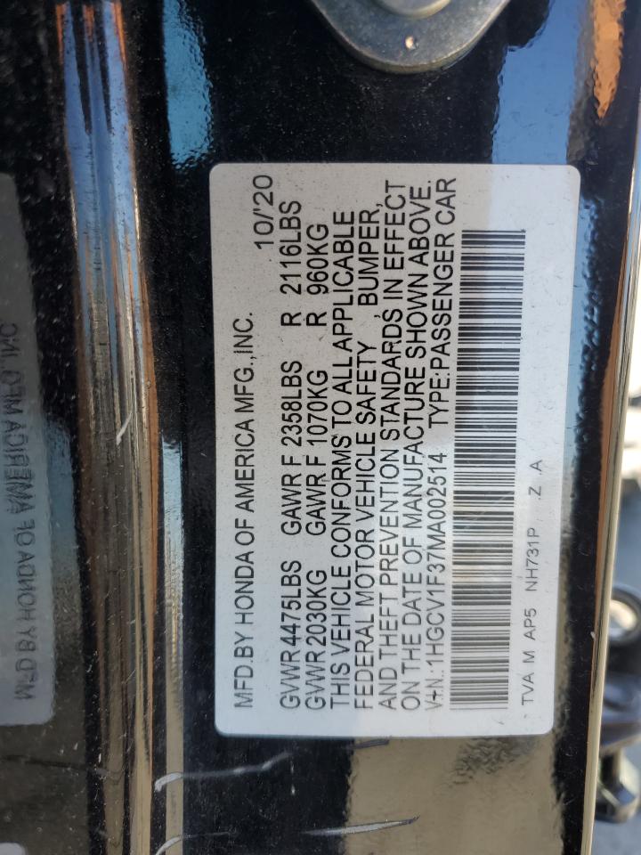 2021 Honda Accord Sport VIN: 1HGCV1F37MA002514 Lot: 42965585