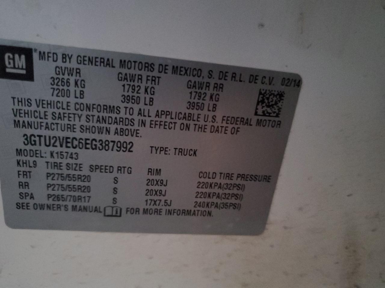 3GTU2VEC6EG387992 2014 GMC Sierra K1500 Slt