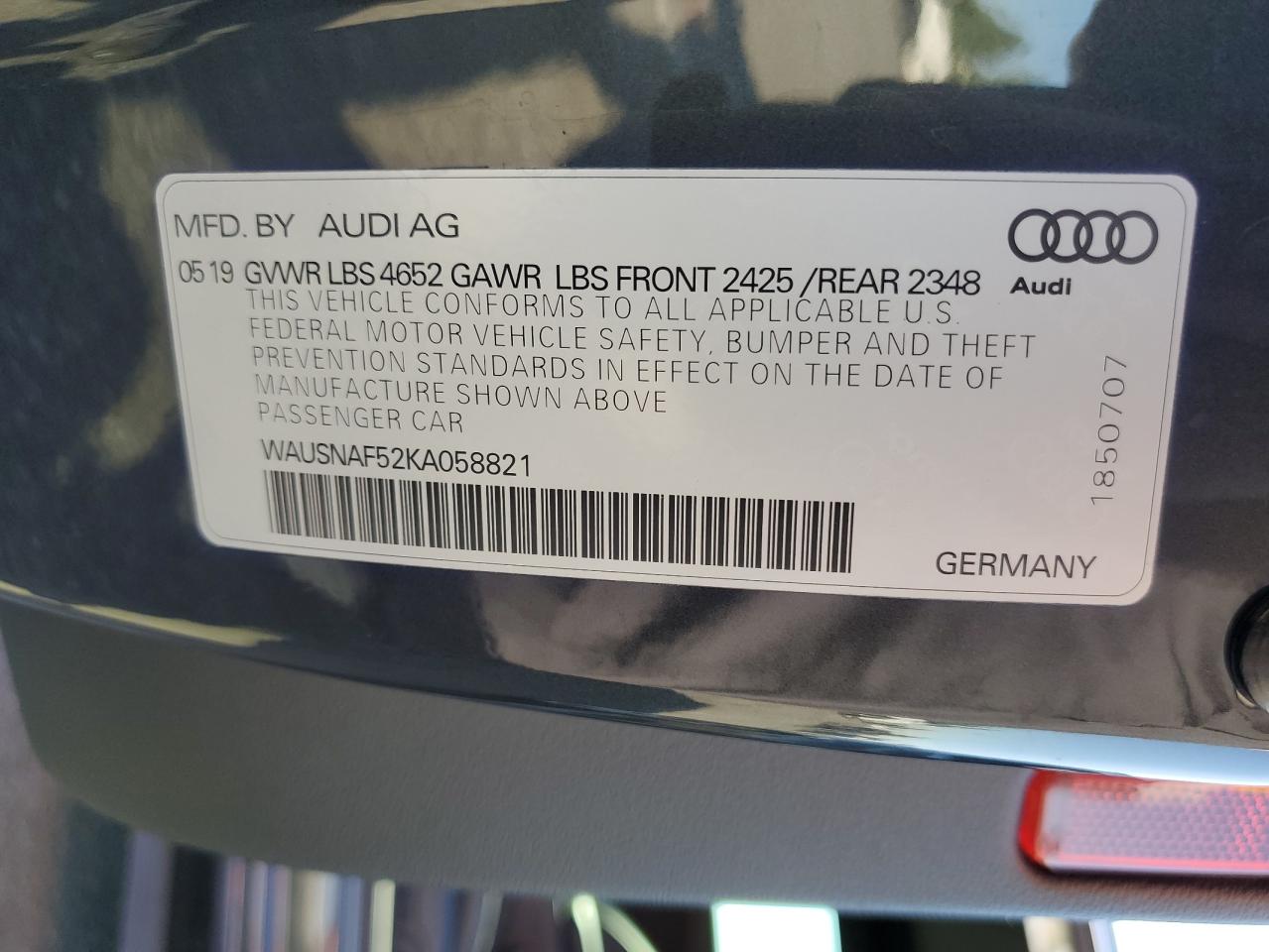 VIN WAUSNAF52KA058821 2019 AUDI A5 no.12