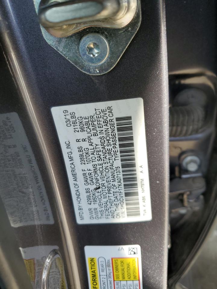 1HGCV1F17KA071375 2019 Honda Accord Lx