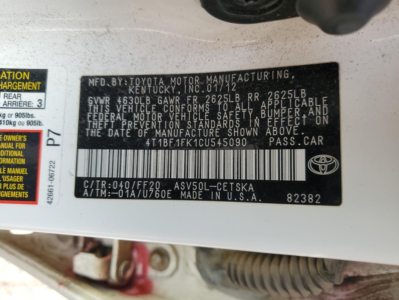 4T1BF1FK1CU545090 2012 Toyota Camry Base