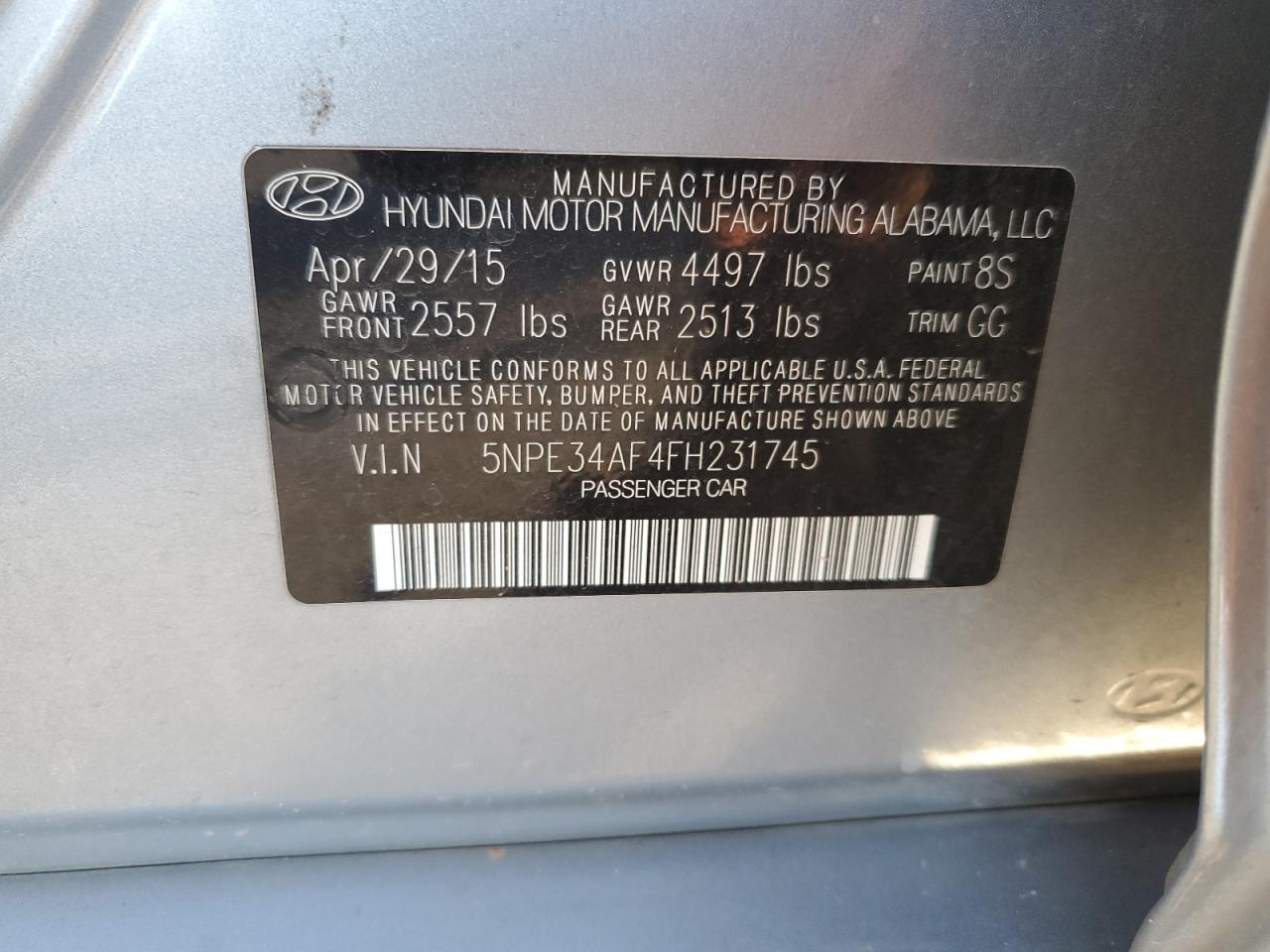 5NPE34AF4FH231745 2015 Hyundai Sonata Sport