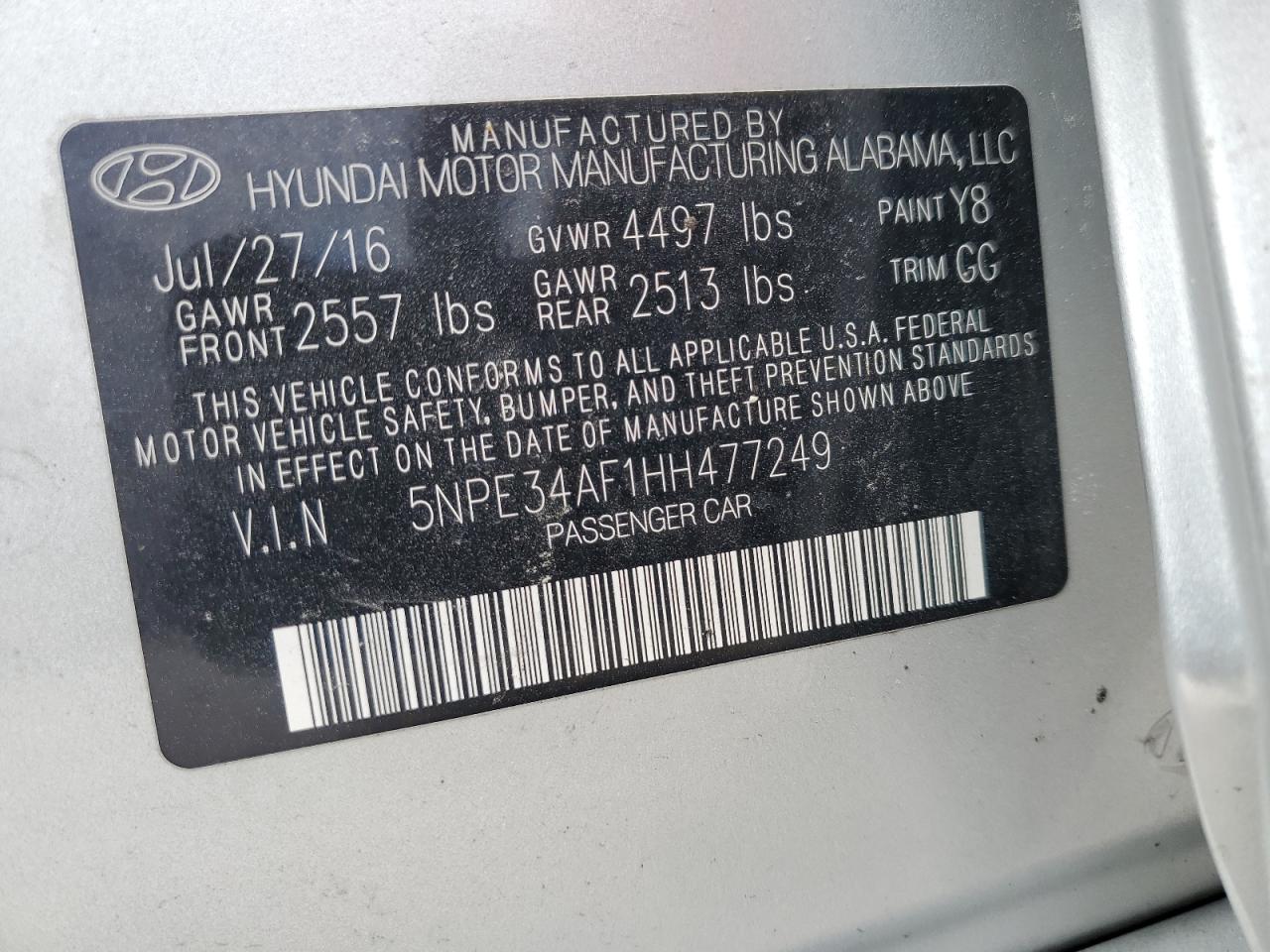 5NPE34AF1HH477249 2017 Hyundai Sonata Sport