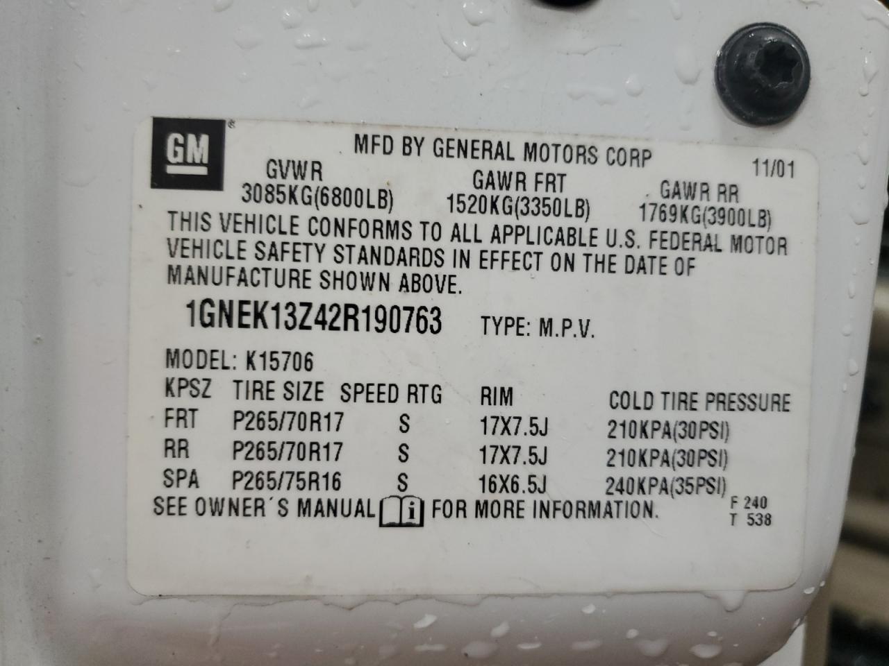 1GNEK13Z42R190763 2002 Chevrolet Tahoe K1500