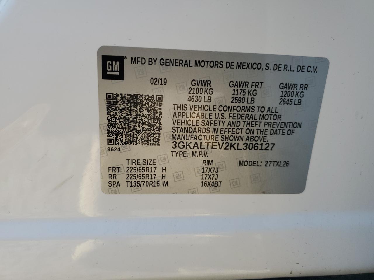 3GKALTEV2KL306127 2019 GMC Terrain Sle