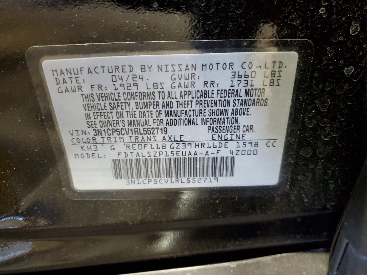 3N1CP5CV1RL552719 2024 Nissan Kicks Sv