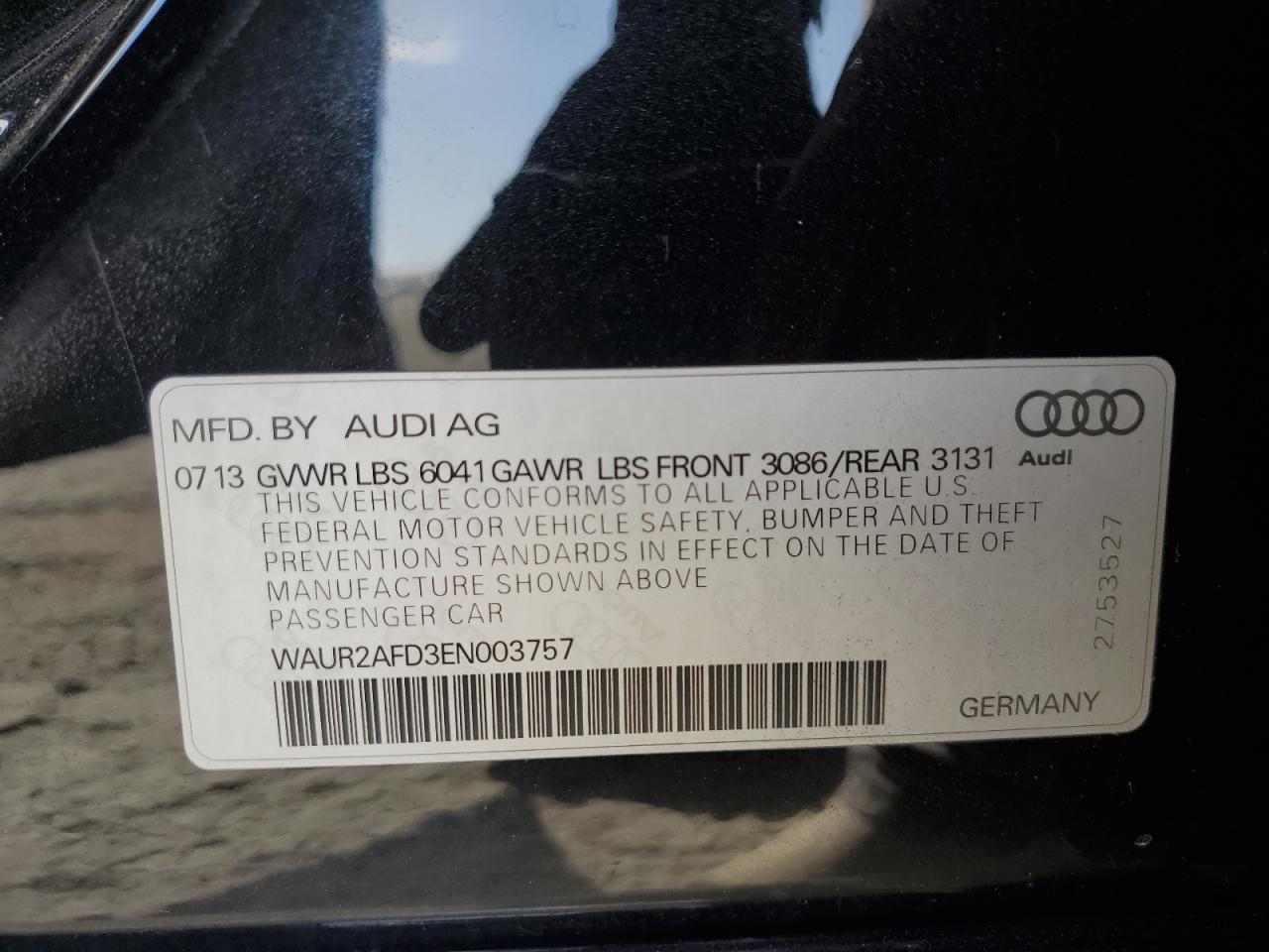 2014 Audi A8 L Quattro VIN: WAUR2AFD3EN003757 Lot: 78393724