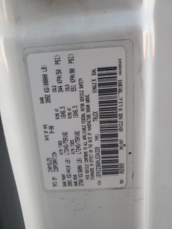 1999 Dodge Ram 2500 VIN: 1B7KC2360XJ534339 Lot: 76105234