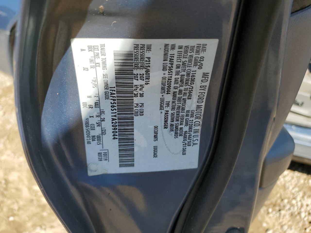 1FAFP56S1YA209044 2000 Ford Taurus Sel