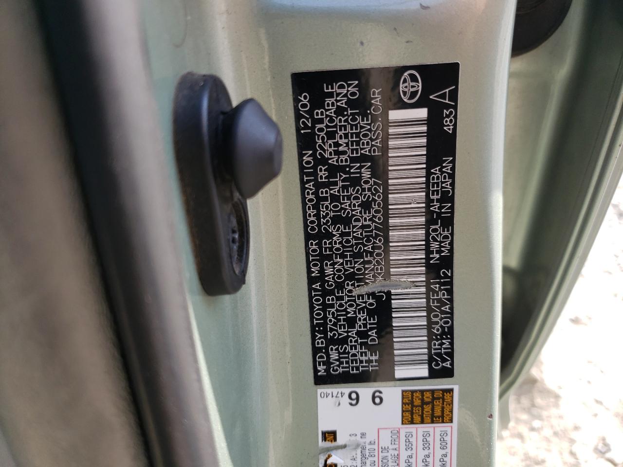 JTDKB20U677605627 2007 Toyota Prius