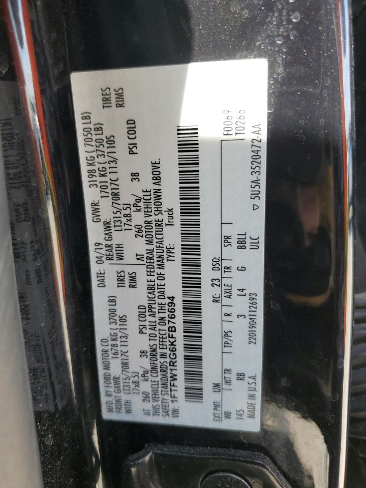 1FTFW1RG6KFB76694 2019 Ford F150 Raptor