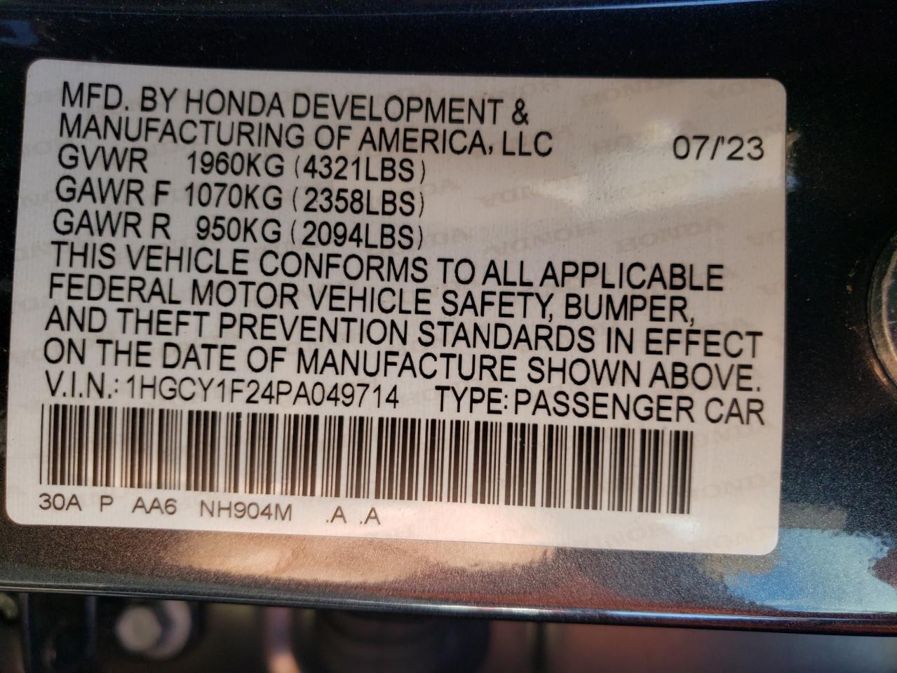 1HGCY1F24PA049714 2023 Honda Accord Lx