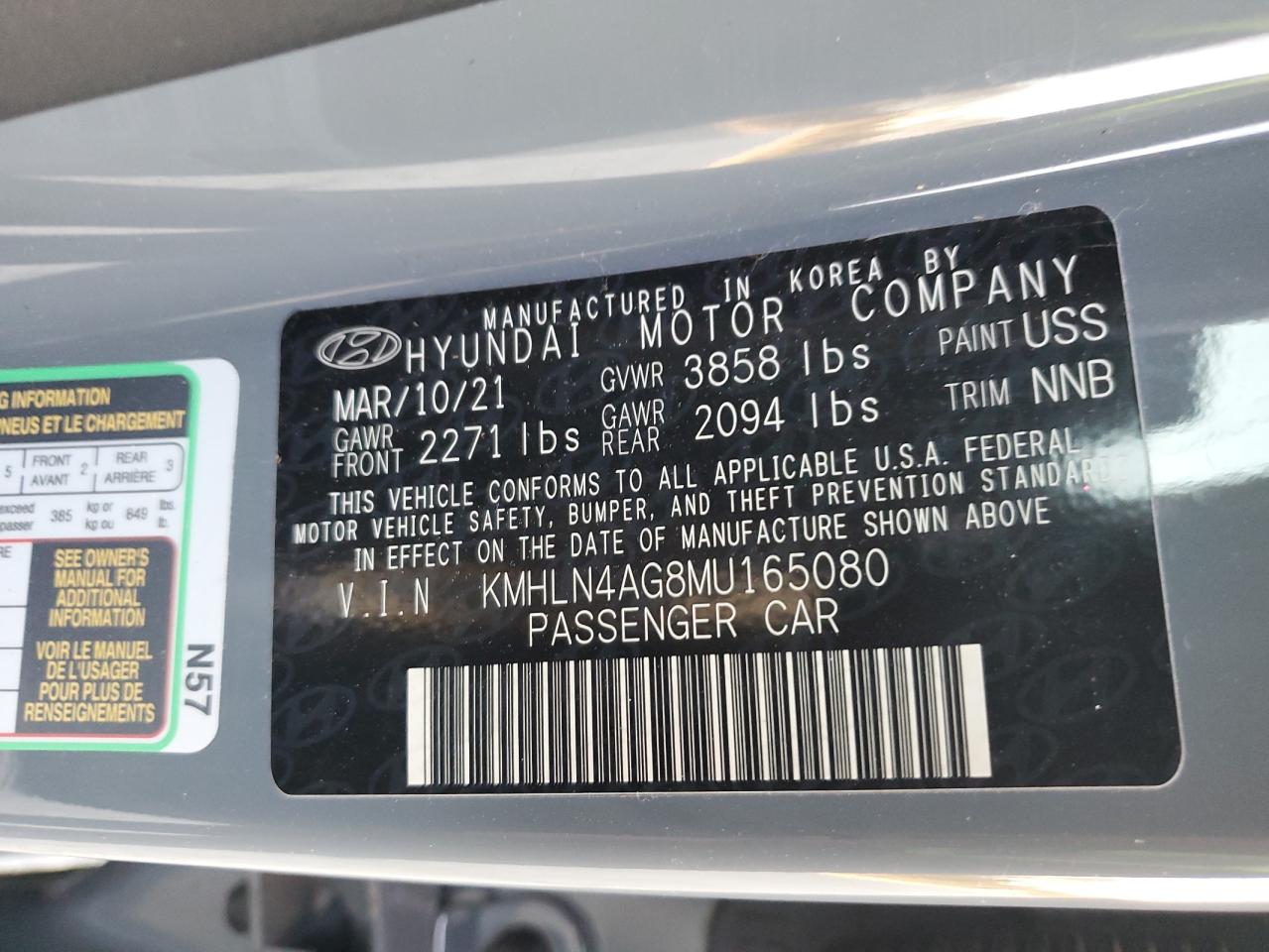 2021 Hyundai Elantra Sel VIN: KMHLN4AG8MU165080 Lot: 76490154