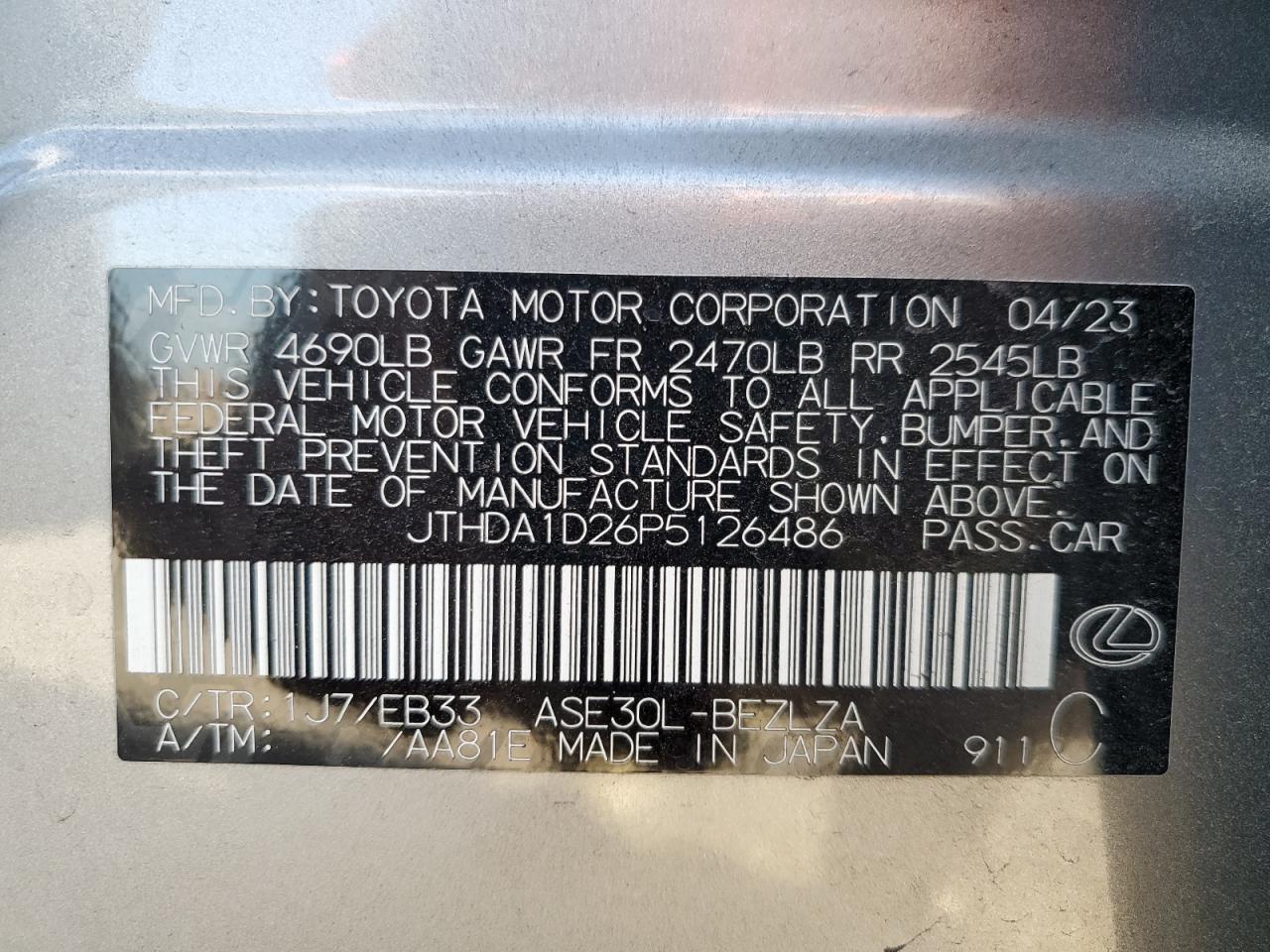 VIN JTHDA1D26P5126486 2023 LEXUS IS no.13