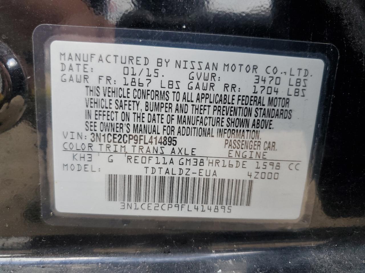 VIN 3N1CE2CP9FL414895 2015 NISSAN VERSA no.13