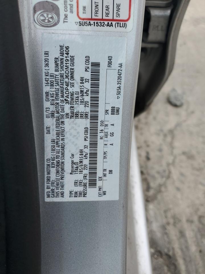 2013 Ford Fiesta Se VIN: 3FADP4EJ6DM191406 Lot: 74142684