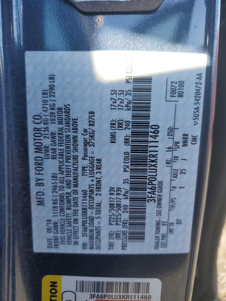 3FA6P0LUXKR111460 2019 Ford Fusion Se