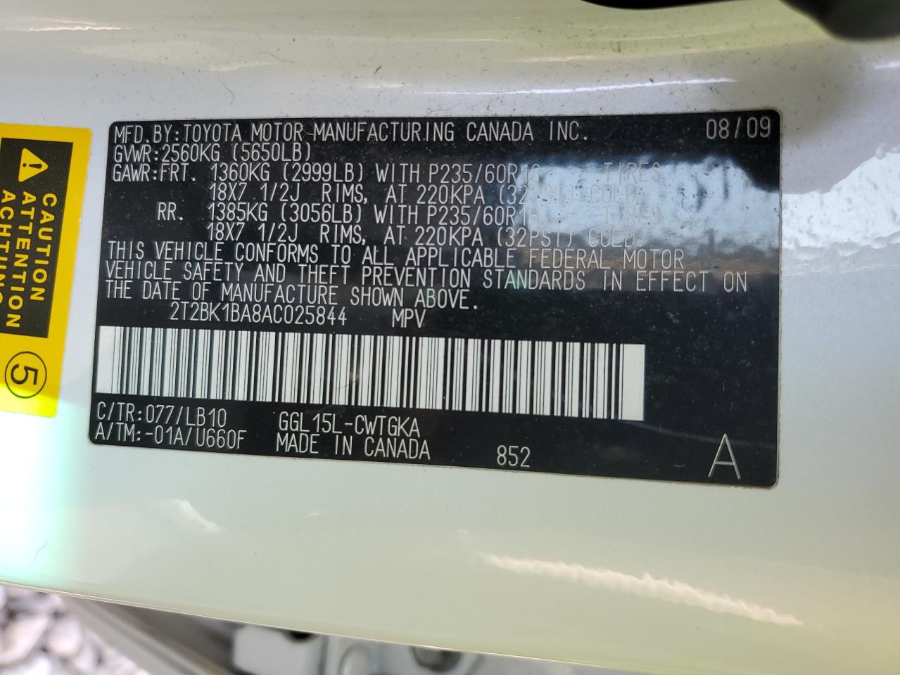 2T2BK1BA8AC025844 2010 Lexus Rx 350