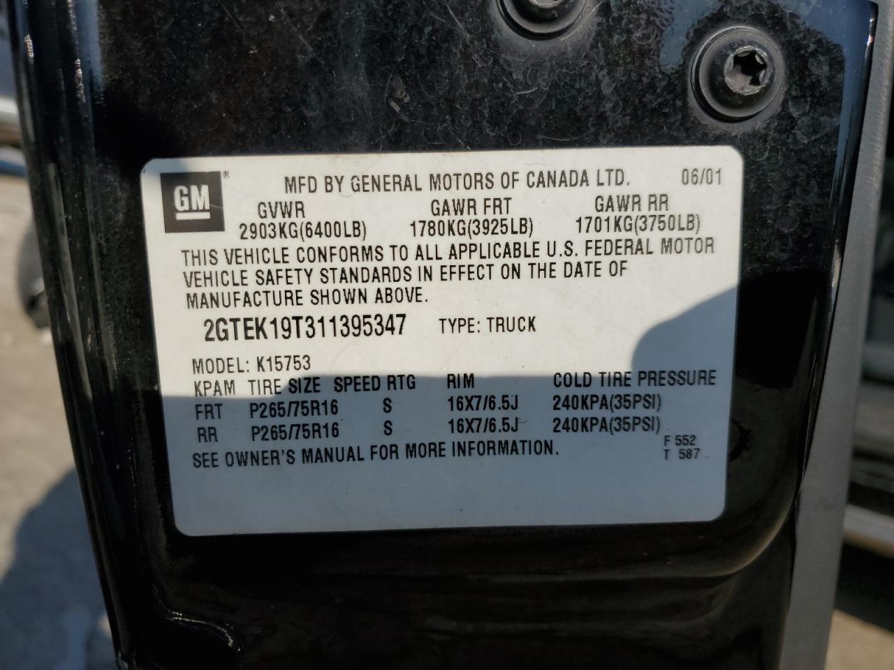 2GTEK19T311395347 2001 GMC New Sierra K1500