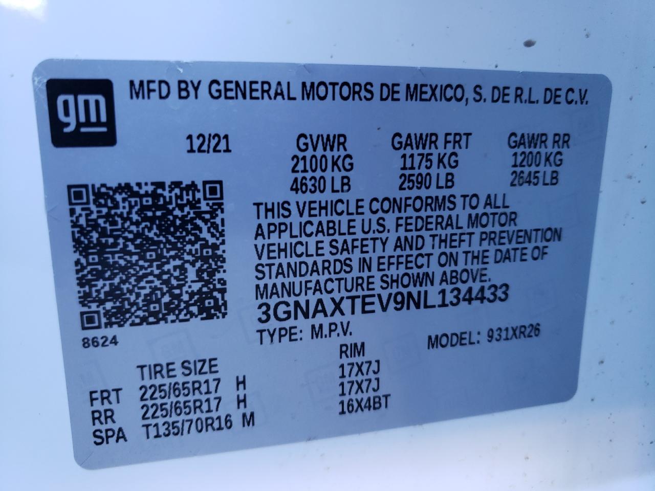 3GNAXTEV9NL134433 2022 CHEVROLET EQUINOX - Image 13