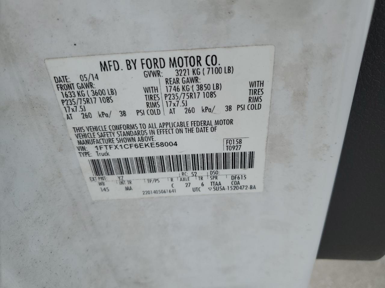 1FTFX1CF6EKE58004 2014 Ford F150 Super Cab