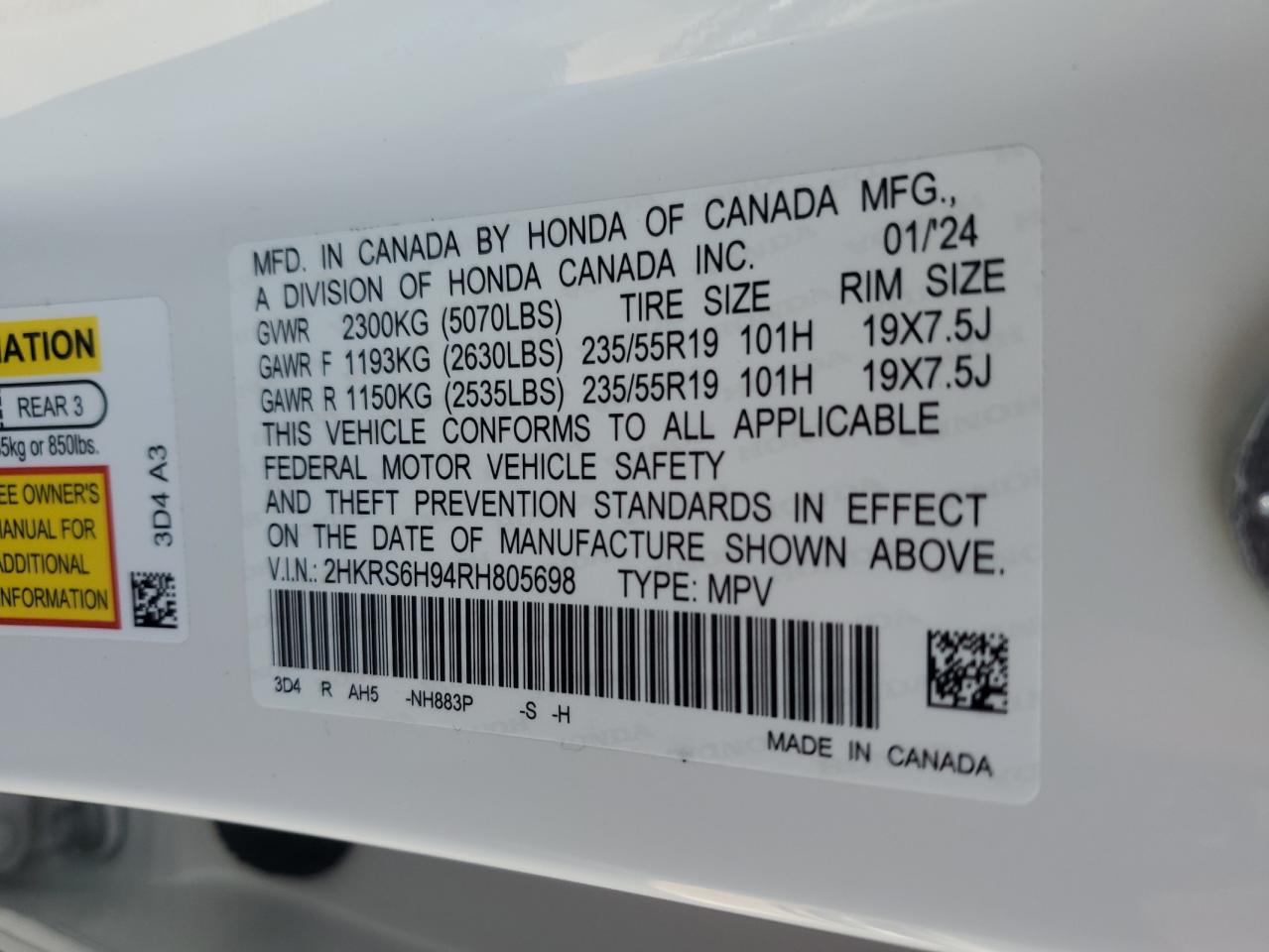 2024 Honda Cr-V Sport Touring VIN: 2HKRS6H94RH805698 Lot: 78825004