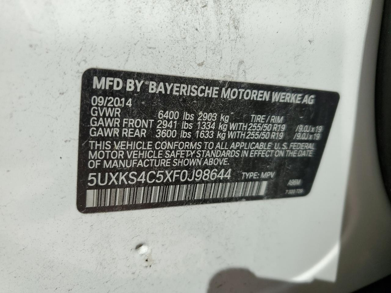 5UXKS4C5XF0J98644 2015 BMW X5 xDrive35D