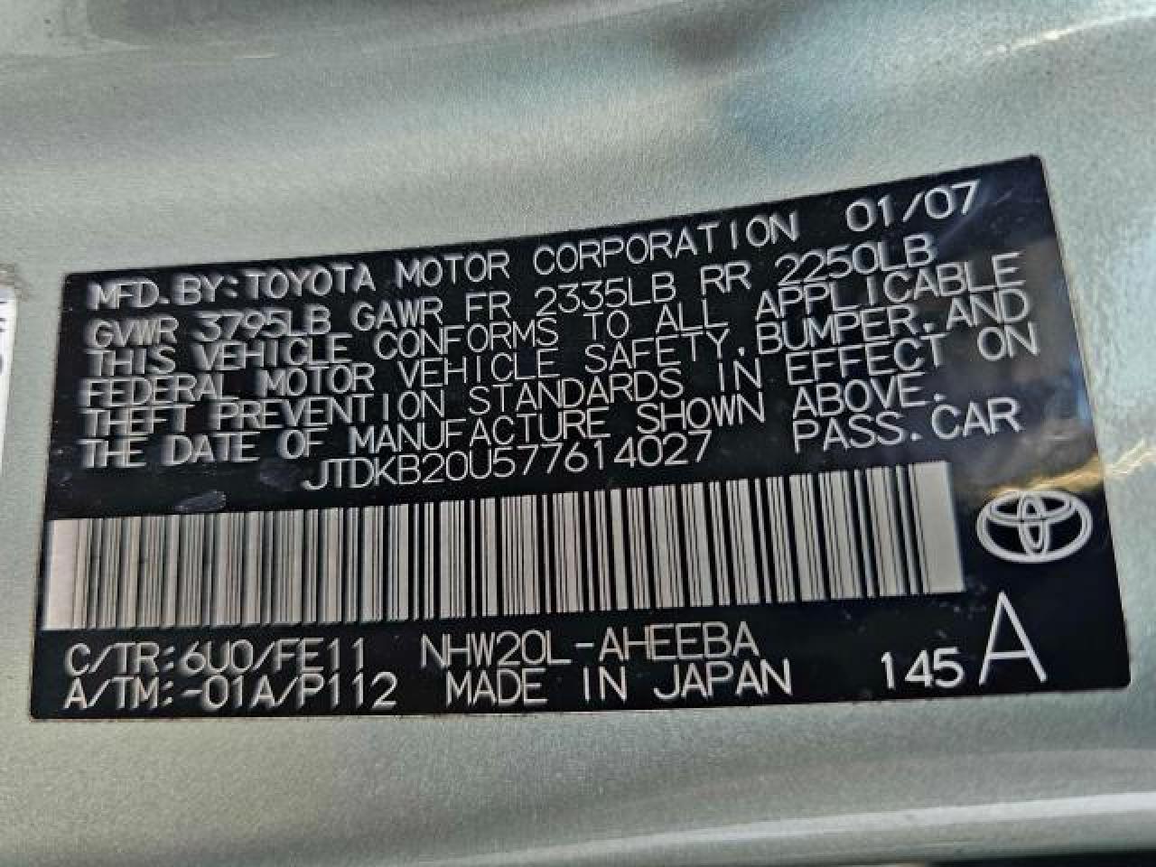 2007 Toyota Prius VIN: JTDKB20U577614027 Lot: 78550174