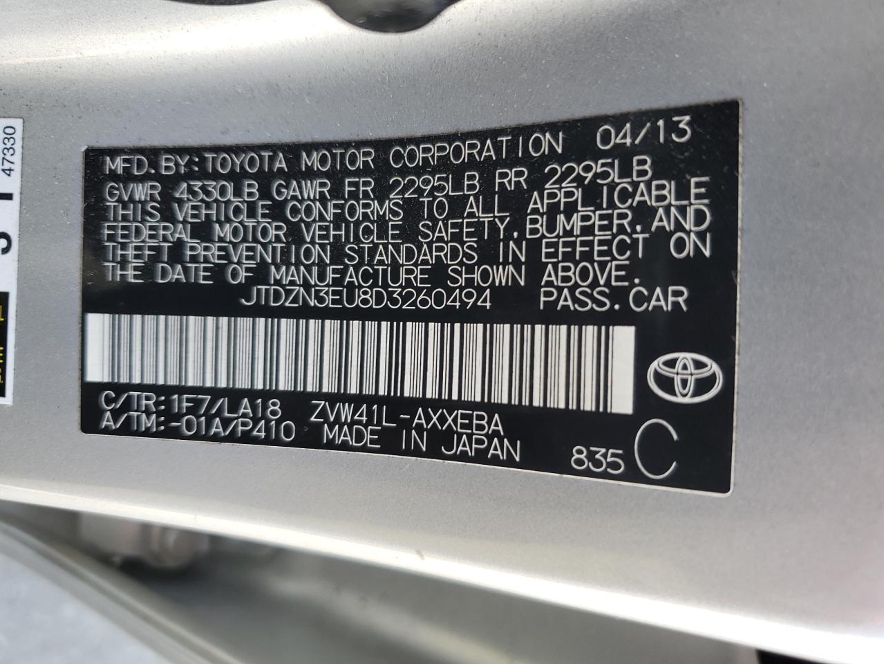 JTDZN3EU8D3260494 2013 Toyota Prius V