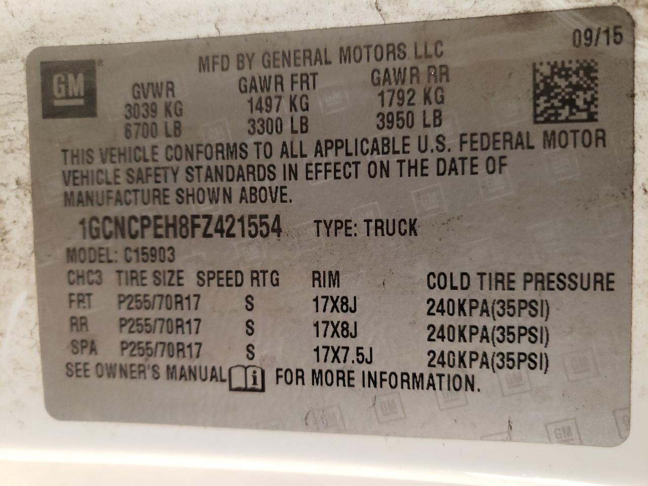 1GCNCPEH8FZ421554 2015 Chevrolet Silverado C1500