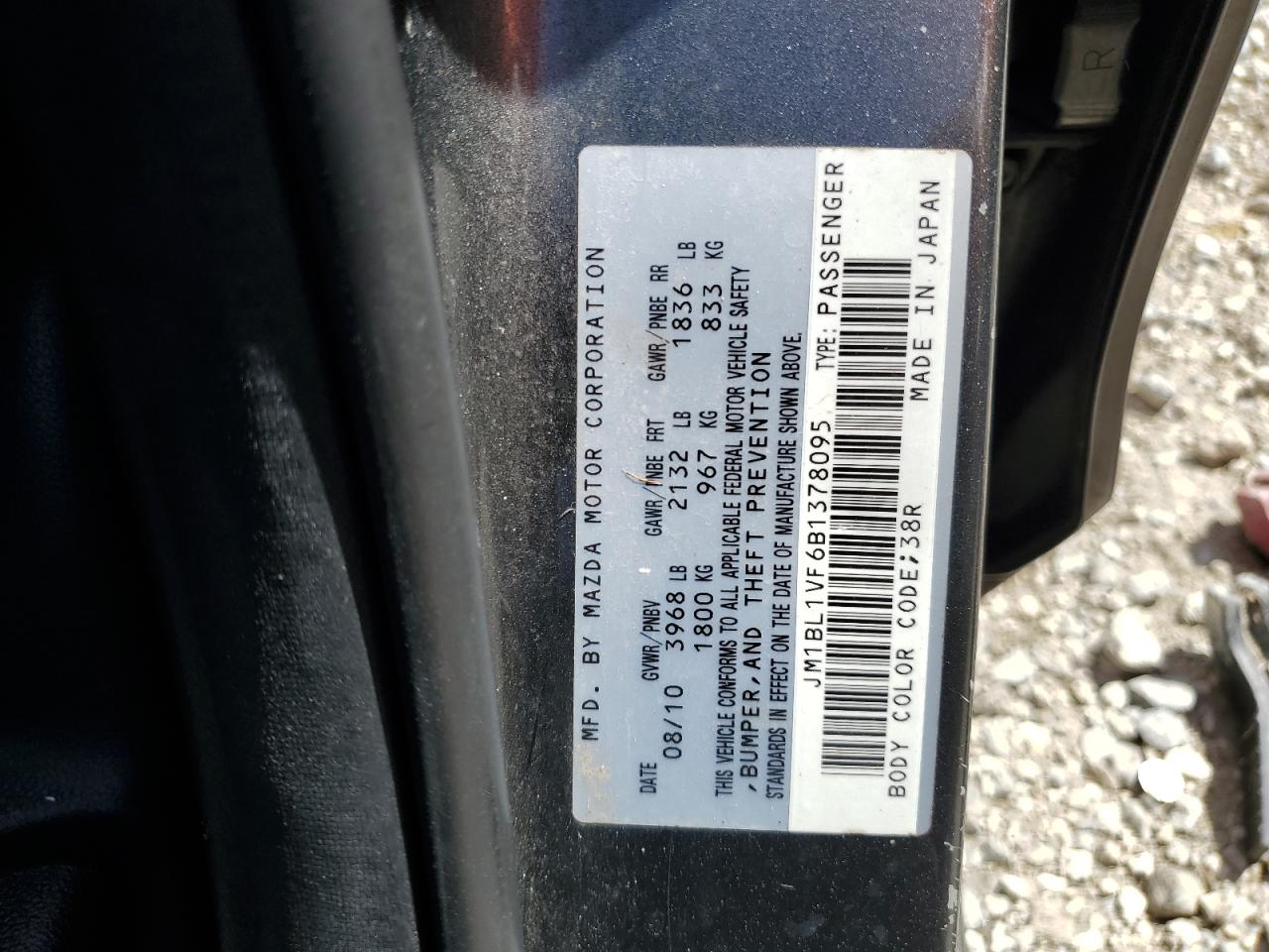 2011 Mazda 3 I VIN: JM1BL1VF6B1378095 Lot: 75705024