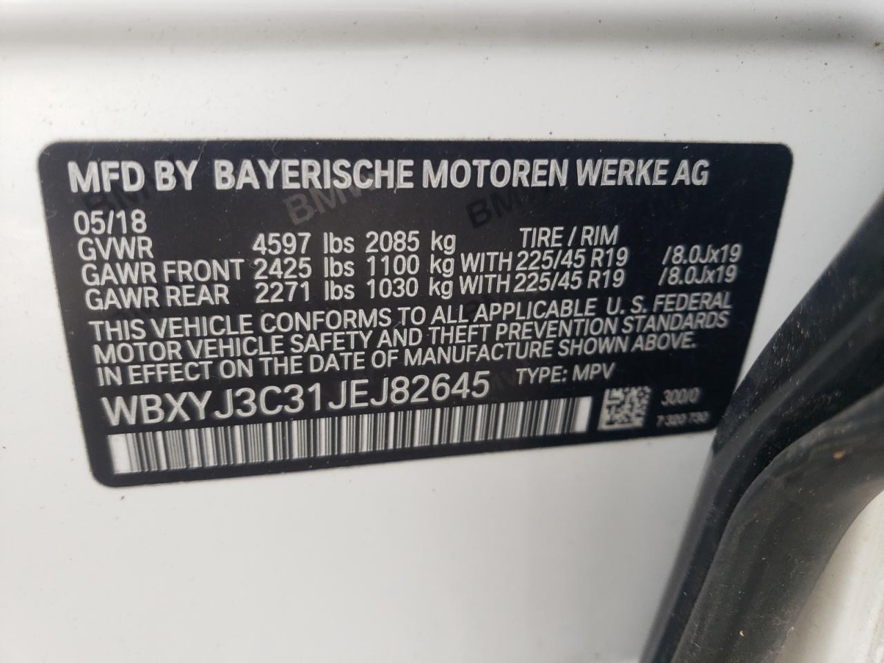 WBXYJ3C31JEJ82645 2018 BMW X2 Sdrive28I