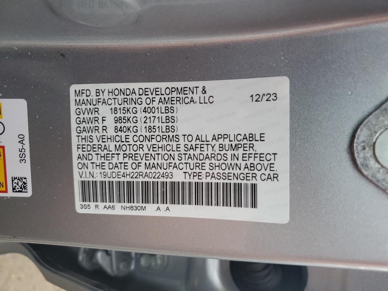 19UDE4H22RA022493 2024 Acura Integra