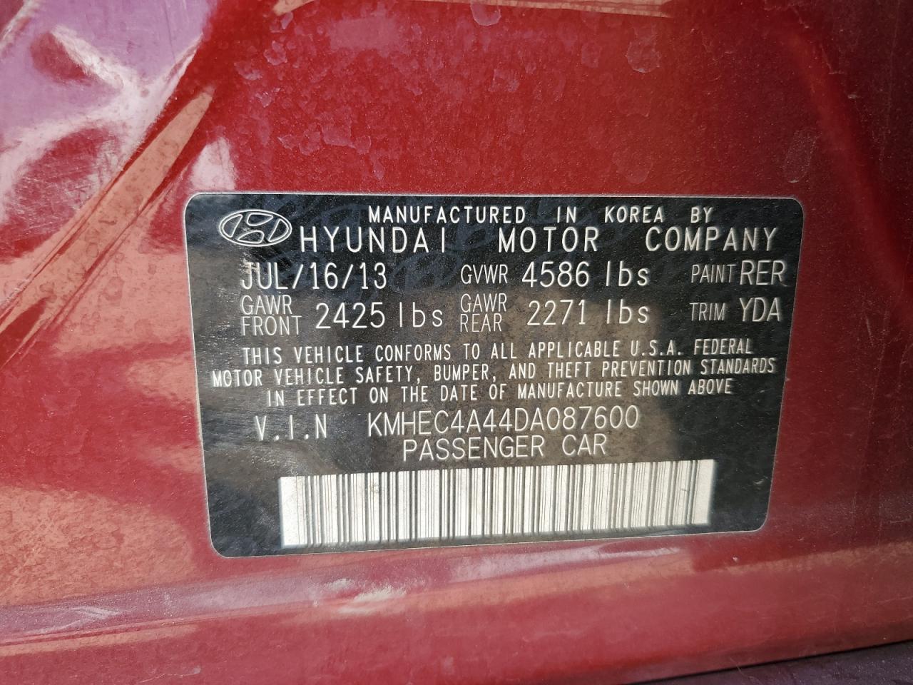 KMHEC4A44DA087600 2013 Hyundai Sonata Hybrid