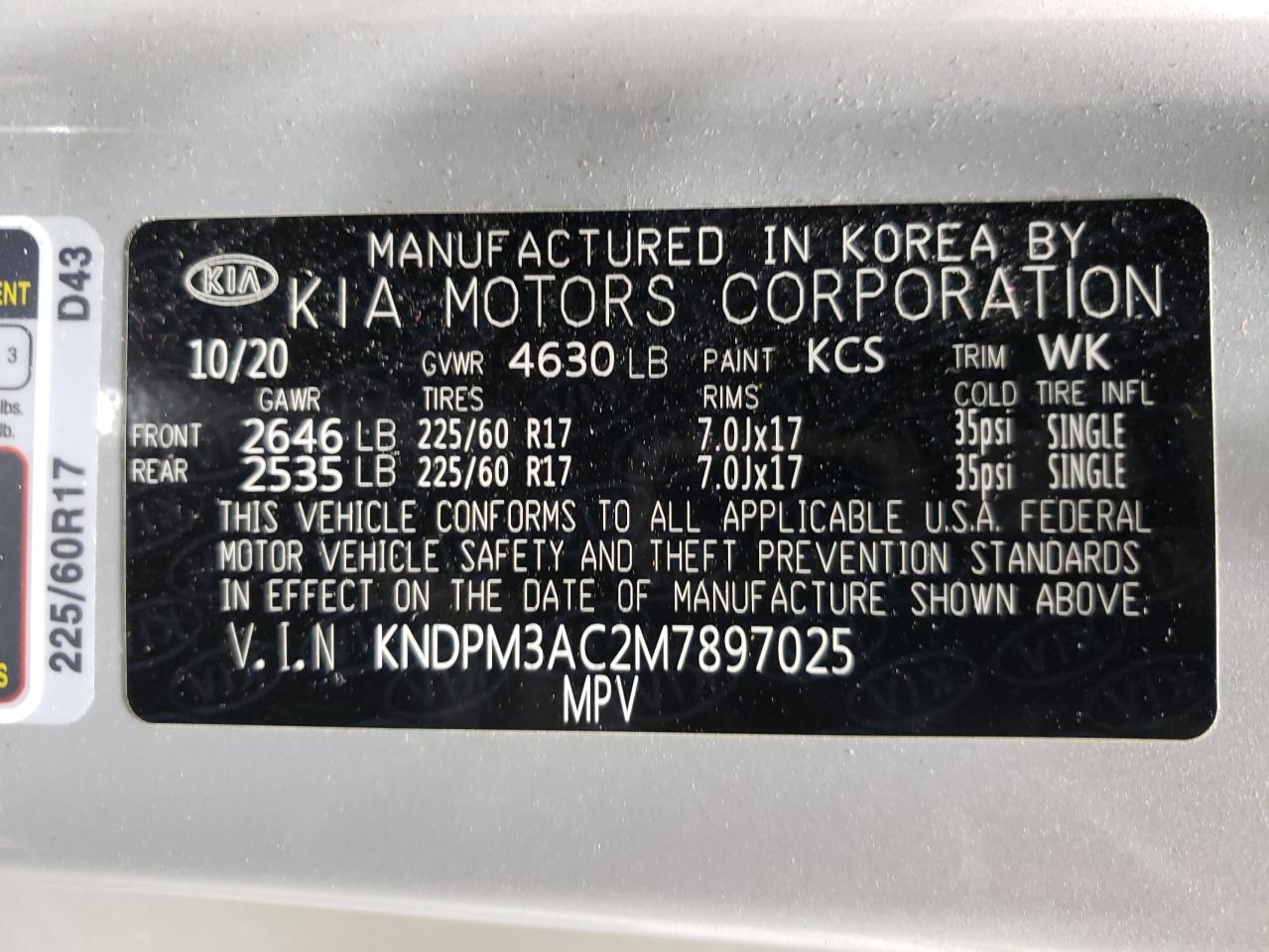 KNDPM3AC2M7897025 2021 Kia Sportage Lx