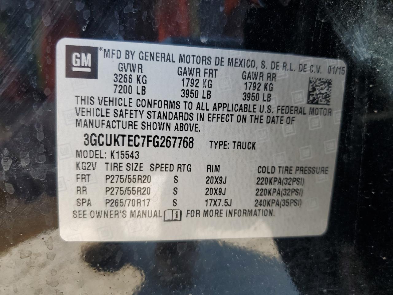 3GCUKTEC7FG267768 2015 Chevrolet Silverado K1500 High Country